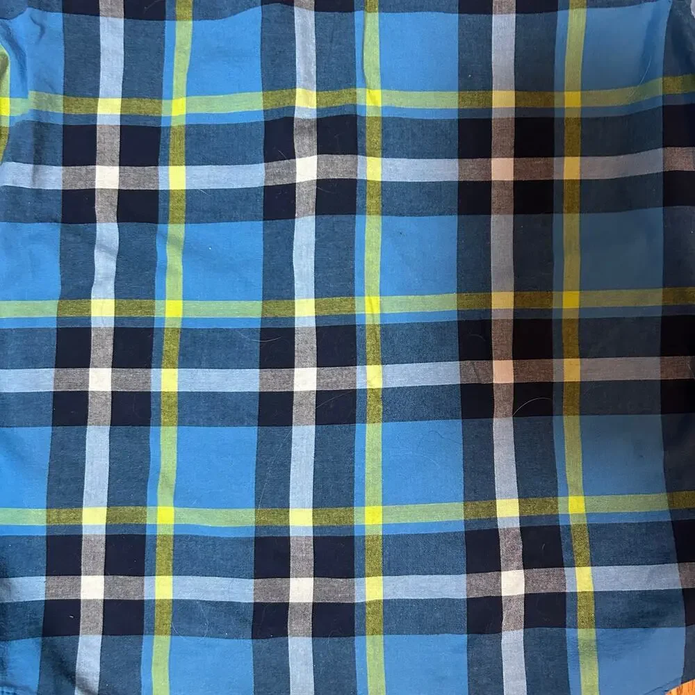 Cat & Jack Boys Blue Green Plaid Button Down S 6/7 FLAW